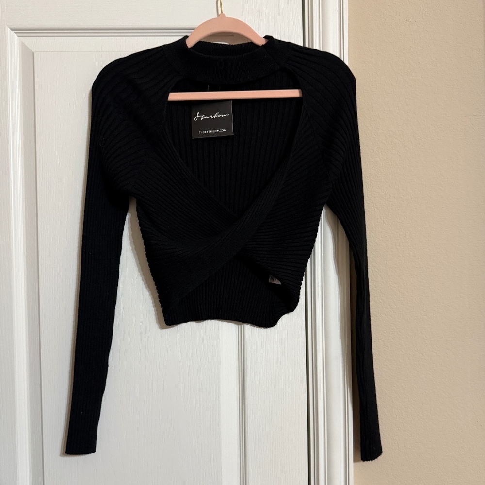 Starlow Black Knit Twist Front Sweater